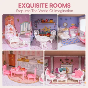 Wooden Dollhouse 3 Stories, 5 Rooms  24 PCS Furniture