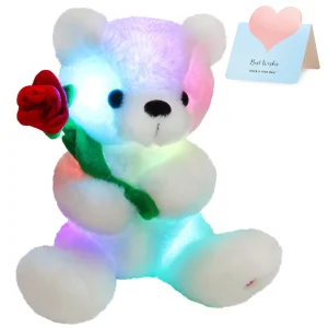 White Teddy Bear  with Rose  LED Night Lights