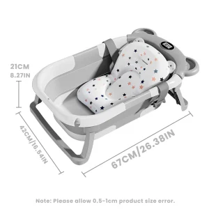 Collapsible Baby Bathtub, with Thermometer & Soft Floating Cushion