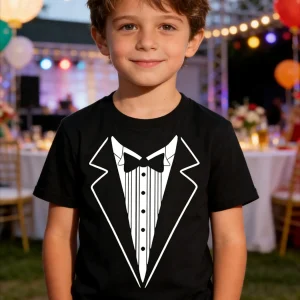 Boys Tuxedo T-Shirt Wedding Ring Bearer Outfit